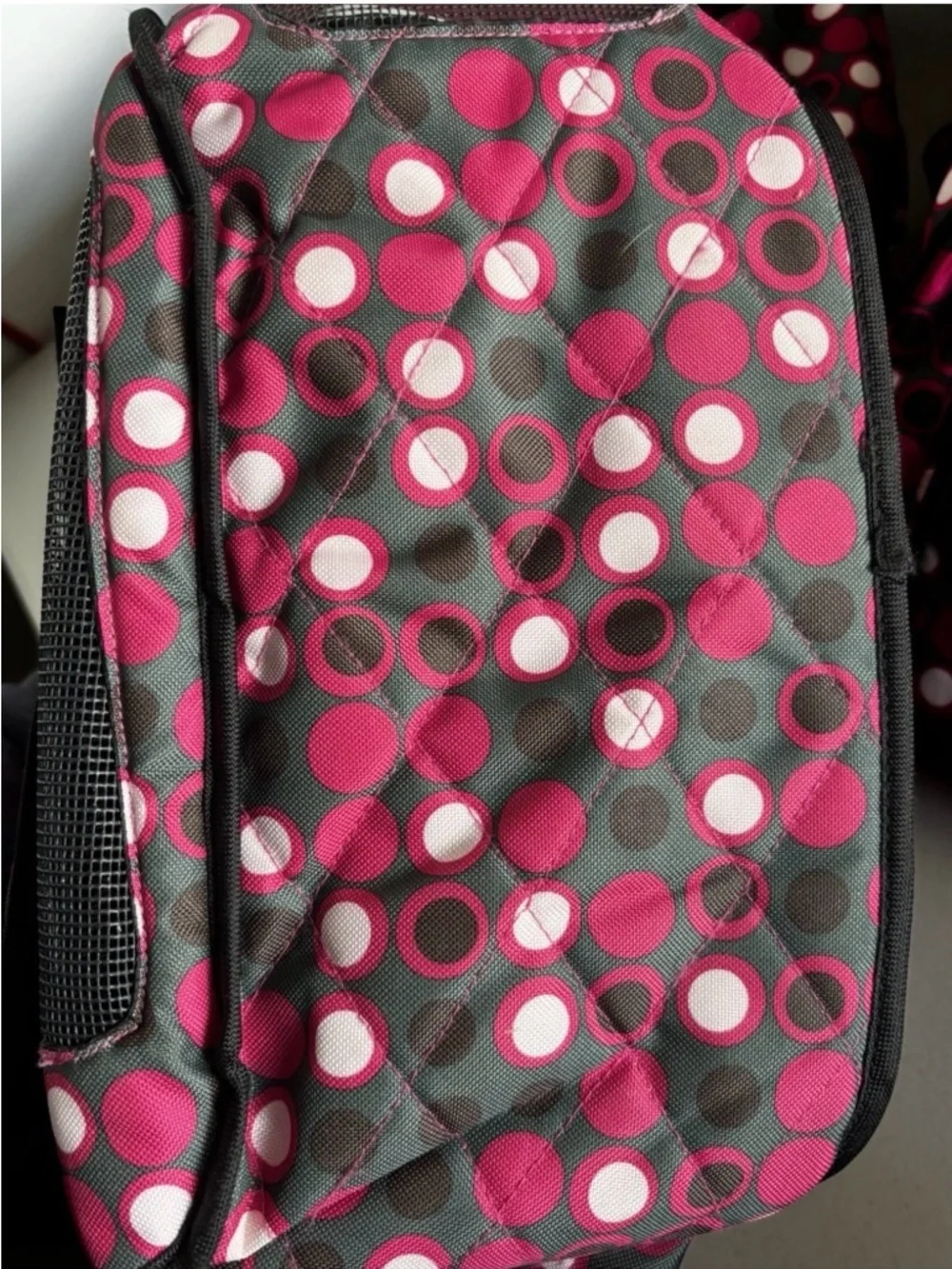 Outward Hound Black and Pink Polka Dot Crossbody Pet Carrier